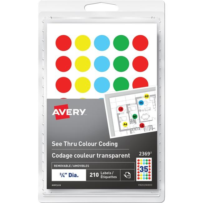 2369 Avery® See Thru Removable Colour Coding Labels Handwrite, ¾  Assorted Colours / Removable