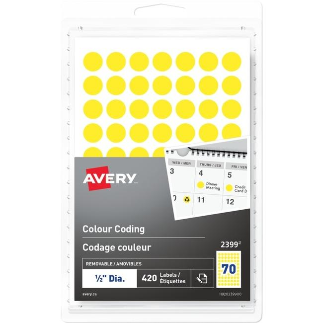 2399 Avery® Removable Colour Coding Labels Handwrite, ½"  Yellow / Removable