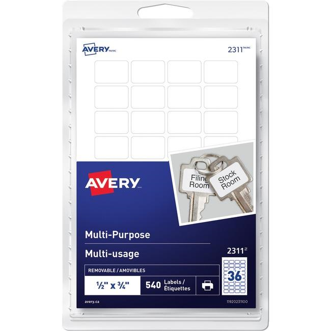 Avery® Multi-Purpose Removable Labels for Laser and Inkjet Printers, ½" x ¾"  Removable Matte White Paper / White / Removable